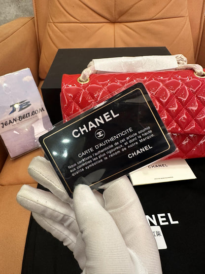 Chanel Patent Leather Red Classic Double Flap Bag Medium