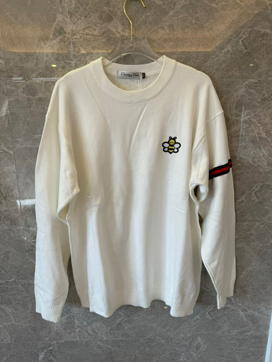 Camisola Christian Dior cor marfim bordada com abelha e detalhes às riscas