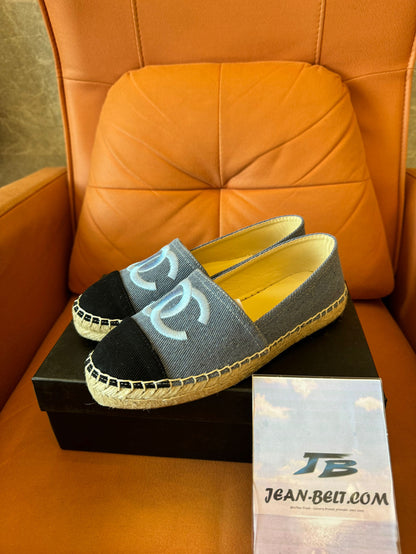 Chanel Espadrille Black Blue Tweed
