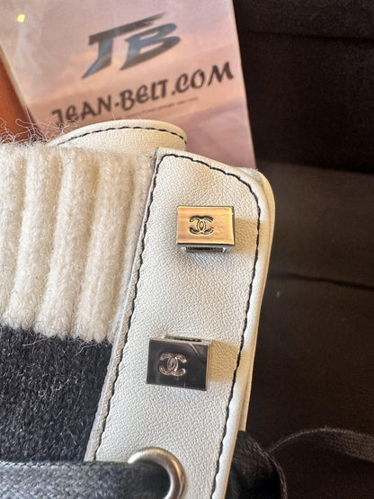 Chanel White Combat Boots with Ribbed Knit Logo Socks