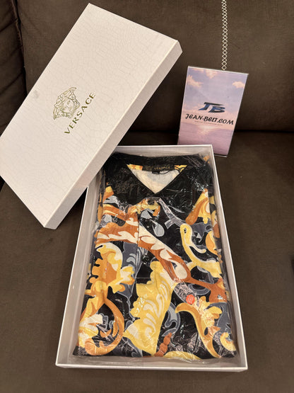 Versace baroque print polo shirt with velvet collar