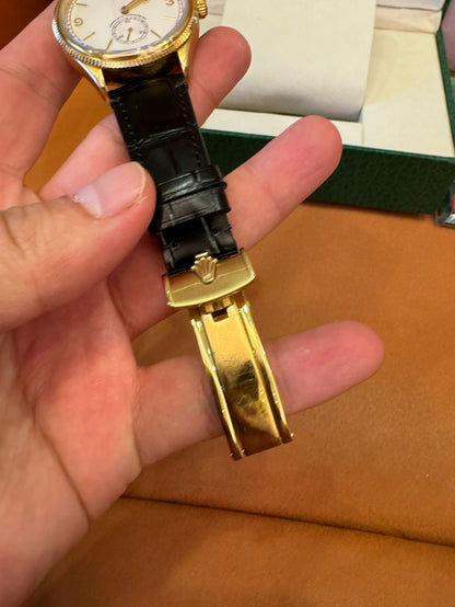 Rolex Cellini 50509 18K gold leather strap automatic watch