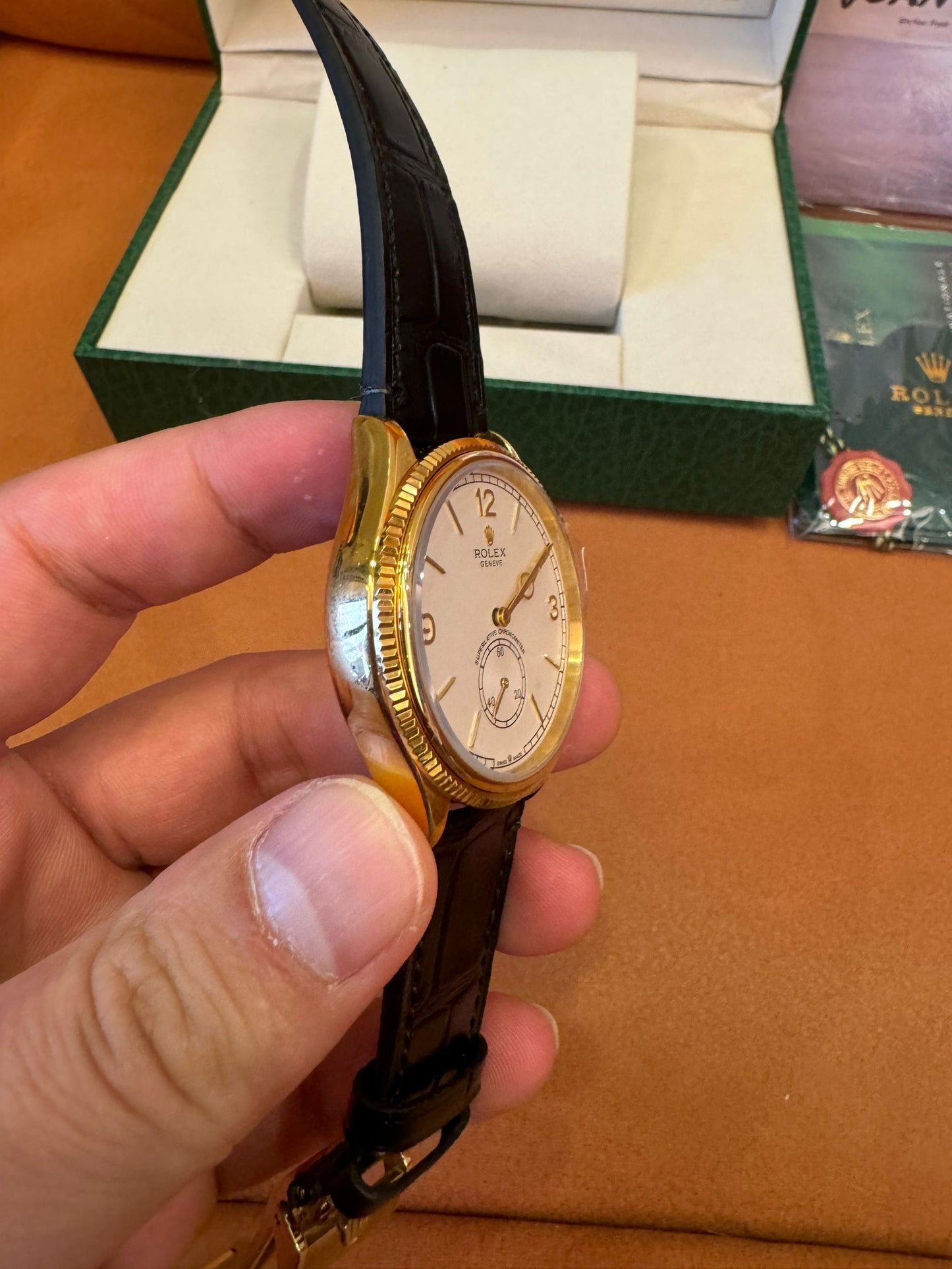 Rolex Cellini 50509 18K gold leather strap automatic watch