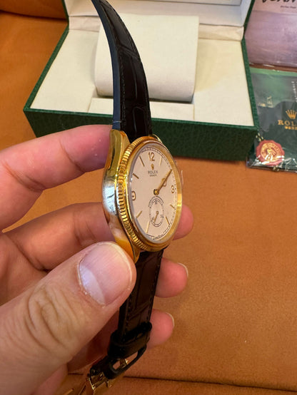 Rolex Cellini 50509 18K gold leather strap automatic watch