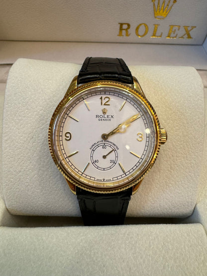 Rolex Cellini 50509 18K gold leather strap automatic watch