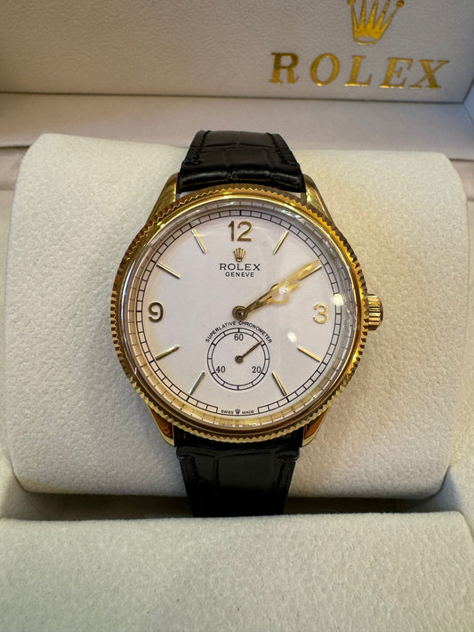 Rolex Cellini 50509 18K gold leather strap automatic watch