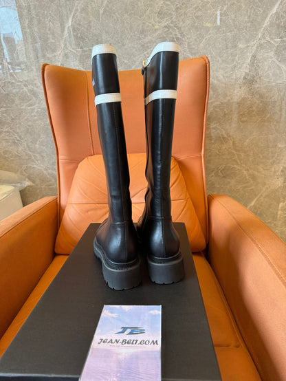 Chanel Rubber Logo Rain Boots Black White