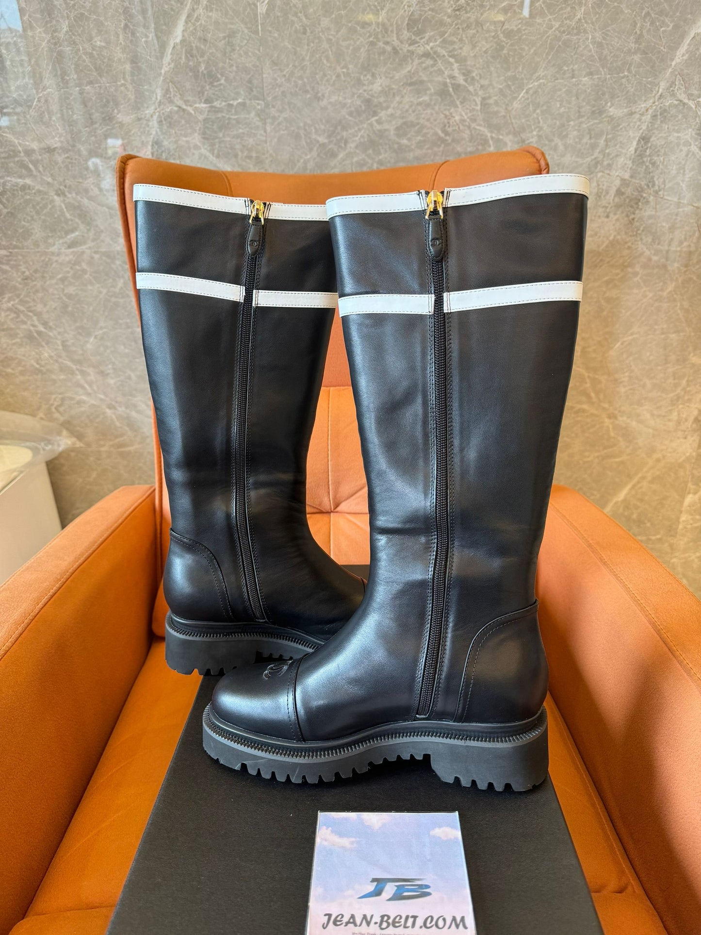 Chanel Rubber Logo Rain Boots Black White