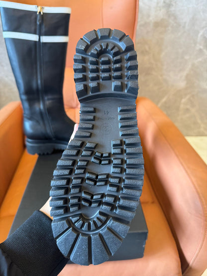 Chanel Rubber Logo Rain Boots Black White