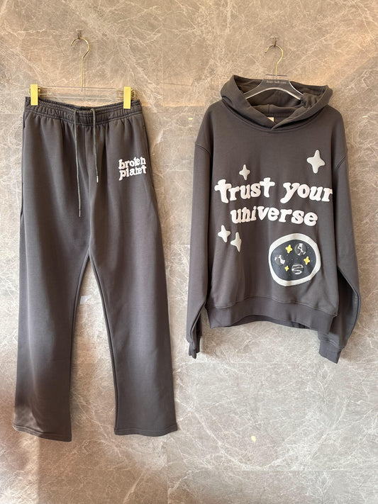 "Broken Planet 'Trust Your Universe' Hoodie & Sweatpants Set – Dark Gray