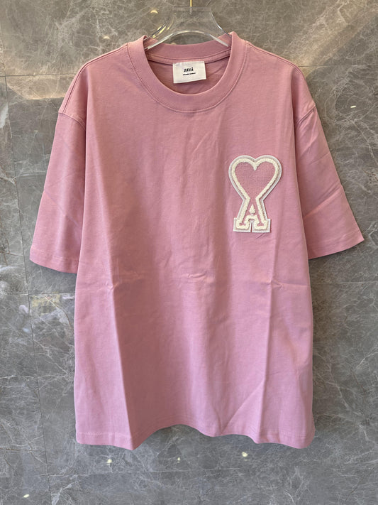 Ami Paris Pink T-shirt with Embroidered Heart Logo