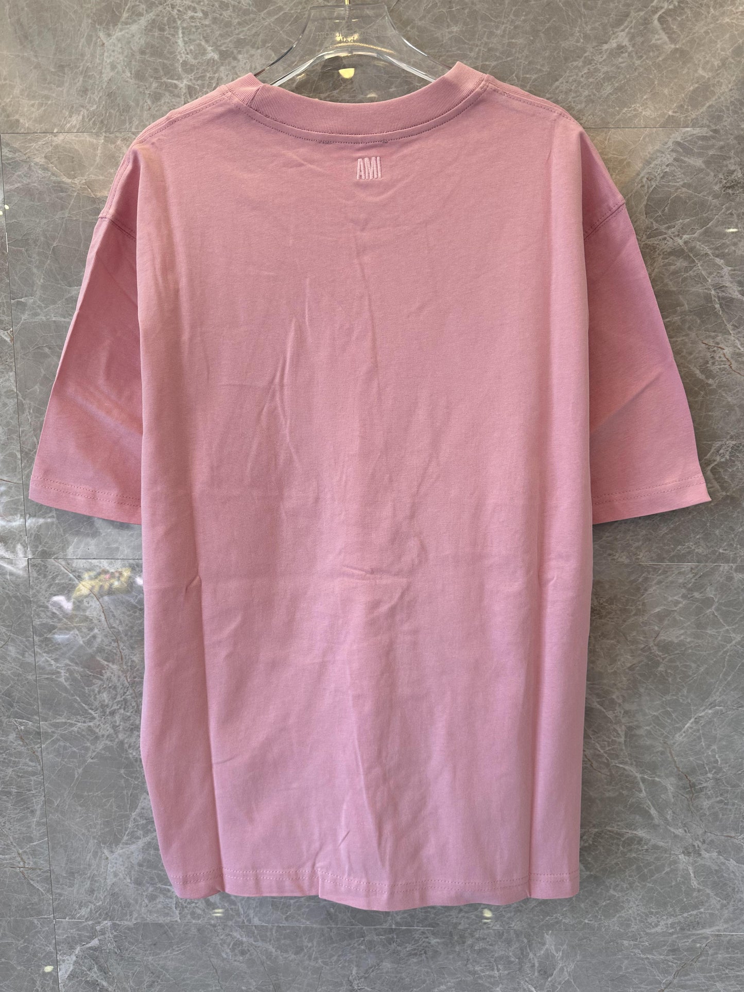 Ami Paris Pink T-shirt with Embroidered Heart Logo