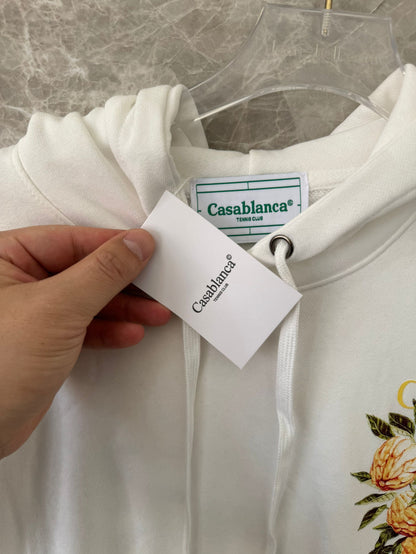 Casablanca White Hoodie with Floral Embroidery – Elegant Floral Graphic Hoodie