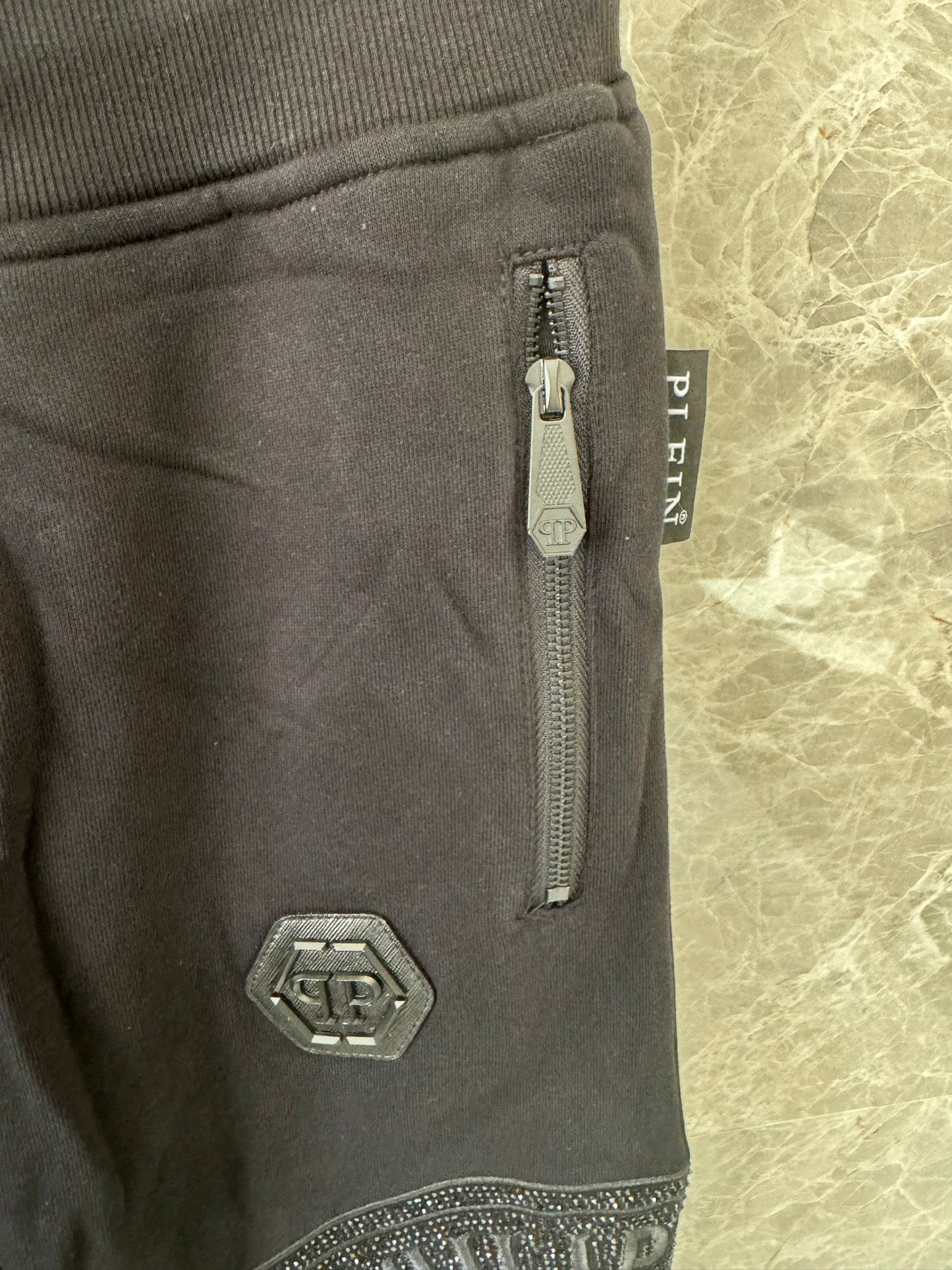 Philipp Plein black embroidered sweatpants with signature skull and logo detailing