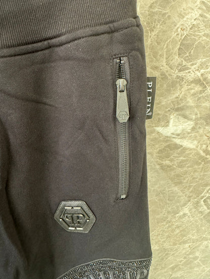 Philipp Plein black embroidered sweatpants with signature skull and logo detailing