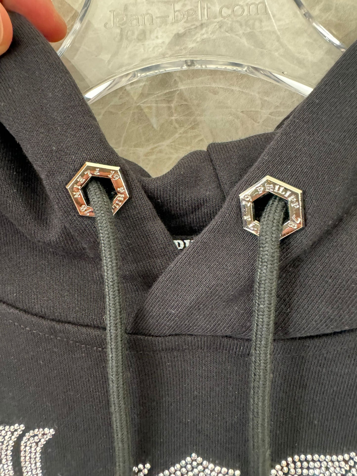 Philipp Plein black skull & crossbones hoodie with colorful stripes and rhinestones
