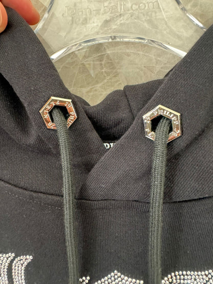 Philipp Plein black skull & crossbones hoodie with colorful stripes and rhinestones