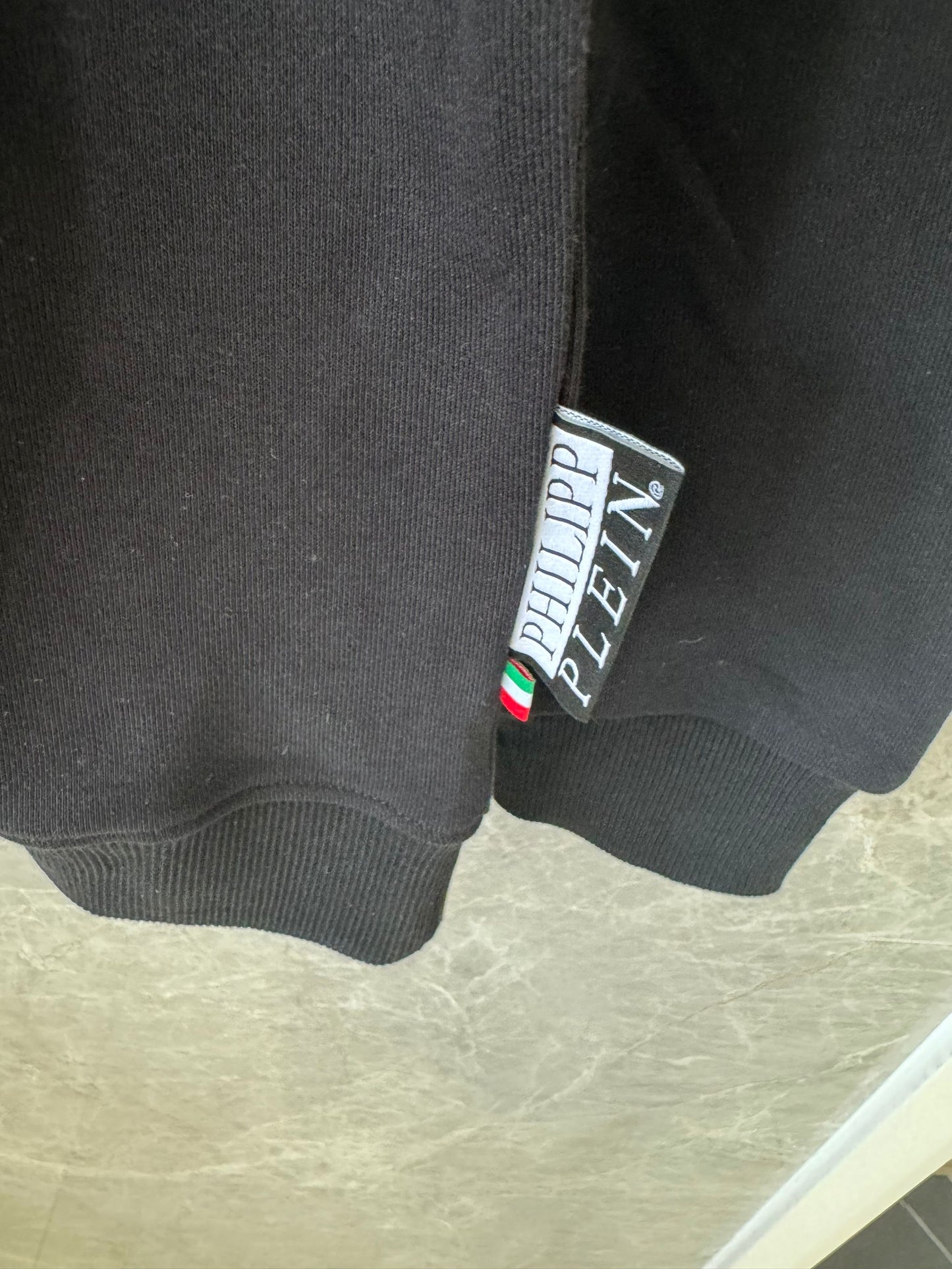 Philipp Plein black skull & crossbones hoodie with colorful stripes and rhinestones