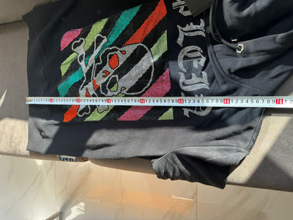 Philipp Plein black skull & crossbones hoodie with colorful stripes and rhinestones