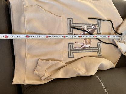 Moletom com capuz bege Hermès com cavalo bordado e monograma "H"