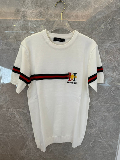 Blusa de malha de manga curta Gucci com logotipo bordado
