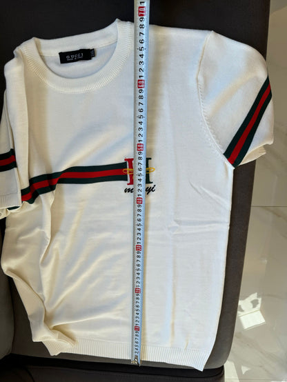 Blusa de malha de manga curta Gucci com logotipo bordado
