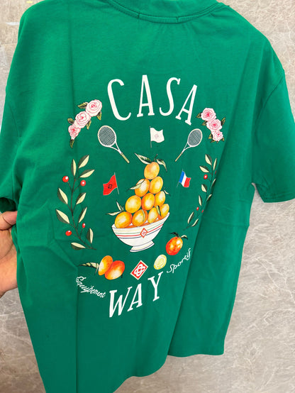 Casablanca "Casa Way" Green Graphic T-shirt - Italian Lemon Bowl and Tennis Print