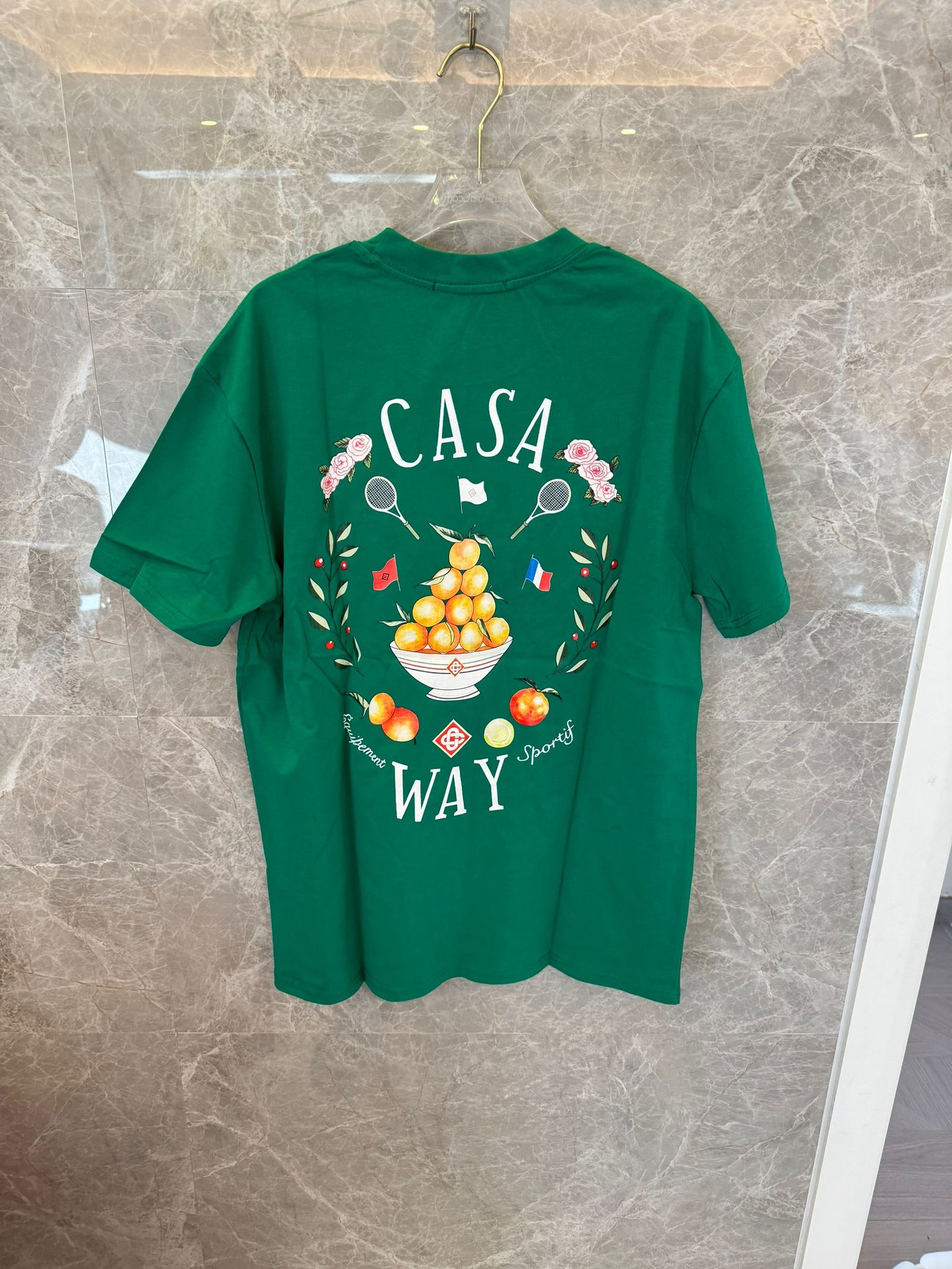Casablanca "Casa Way" Green Graphic T-shirt - Italian Lemon Bowl and Tennis Print