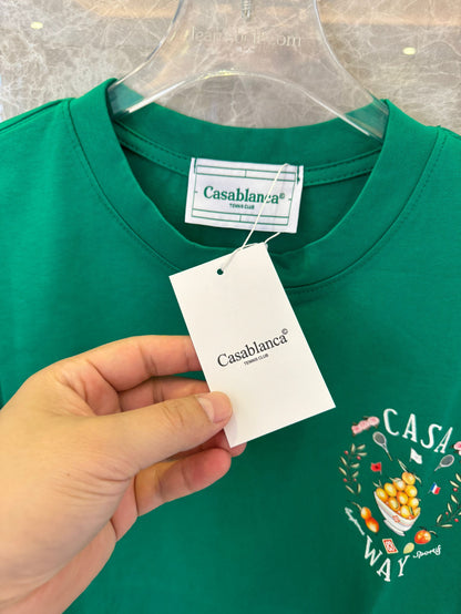 Casablanca "Casa Way" Green Graphic T-shirt - Italian Lemon Bowl and Tennis Print