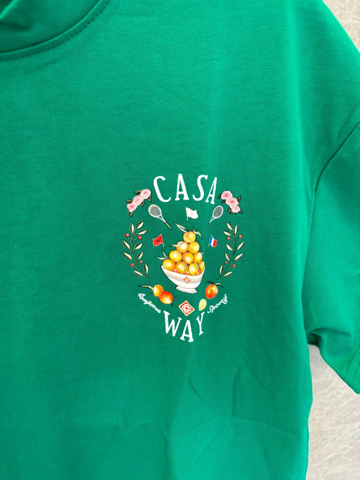 Casablanca "Casa Way" Green Graphic T-shirt - Italian Lemon Bowl and Tennis Print