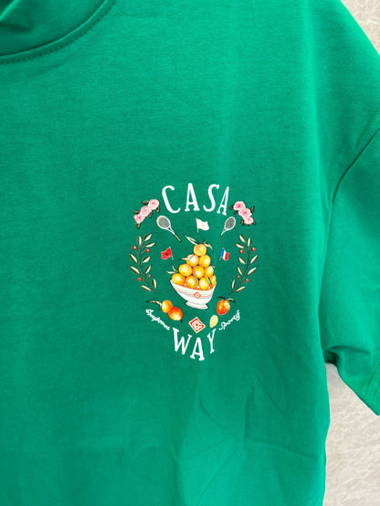 Casablanca "Casa Way" Green Graphic T-shirt - Italian Lemon Bowl and Tennis Print