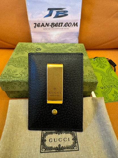 Gucci Porta-cartões com presilha para notas em couro GG