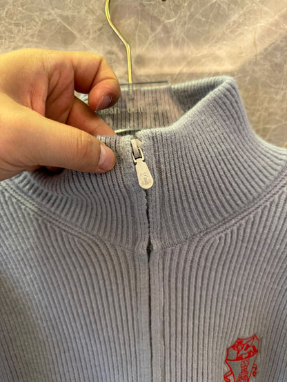 Brunello Cucinelli Zip Ribbed Knit Sweater - Light Grey