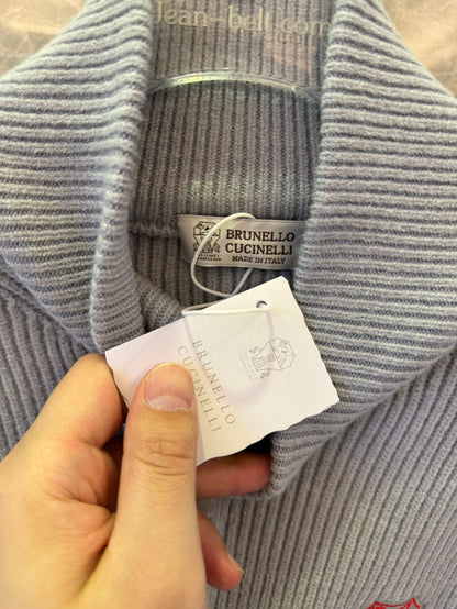 Brunello Cucinelli Zip Ribbed Knit Sweater - Light Grey