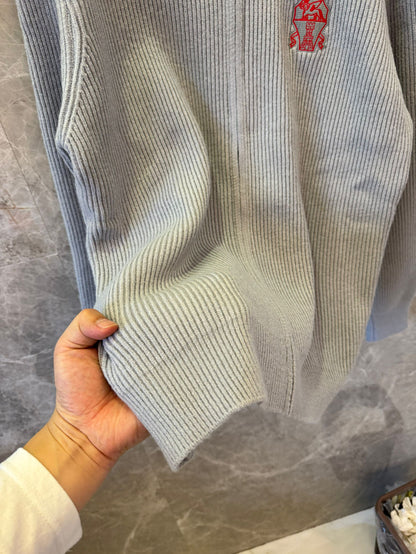Brunello Cucinelli Zip Ribbed Knit Sweater - Light Grey