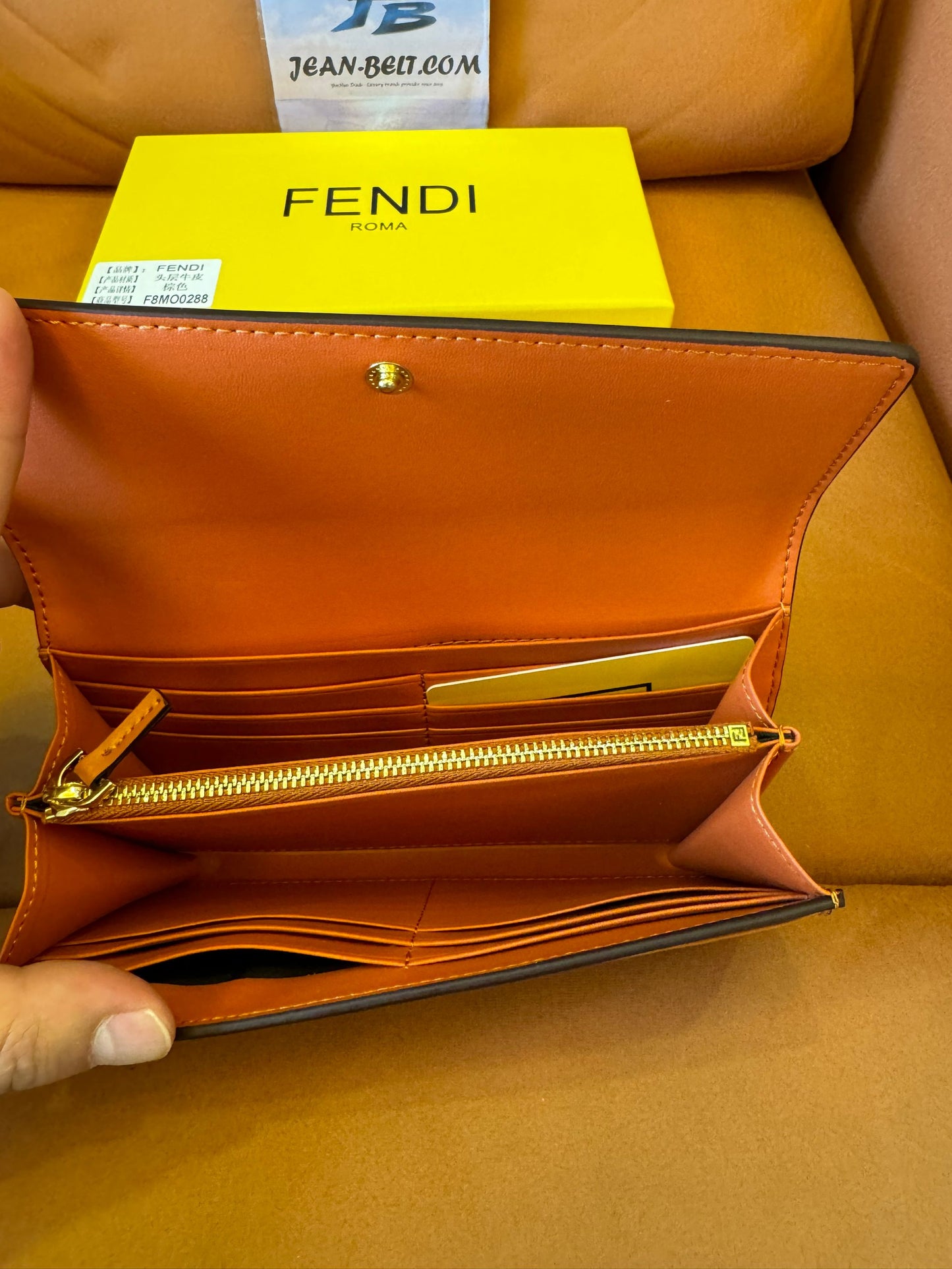 Fendi Roma long leather wallet – camel brown