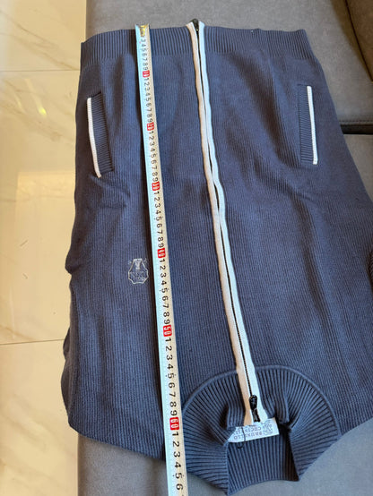 Brunello Cucinelli Navy Blue Ribbed Knit Full-Zip Cardigan