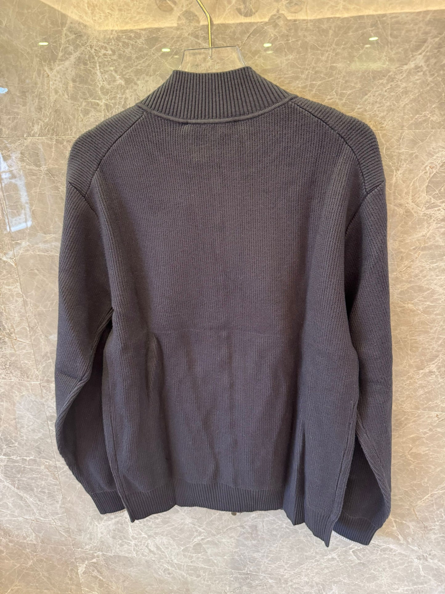 Brunello Cucinelli Navy Blue Ribbed Knit Full-Zip Cardigan