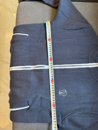 Brunello Cucinelli Navy Blue Ribbed Knit Full-Zip Cardigan