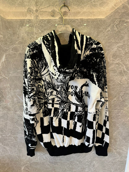 Sudadera con capucha gráfica en blanco y negro de Louis Vuitton