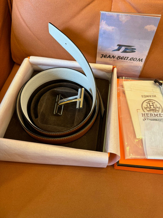 Hermes reversible leather belt with H buckle