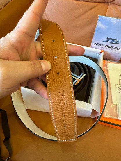 Hermes reversible leather belt with H buckle
