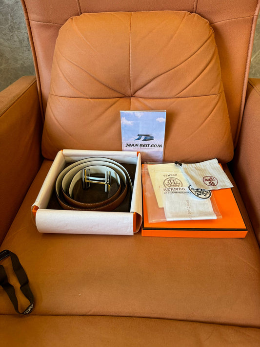 Hermes reversible leather belt with H buckle
