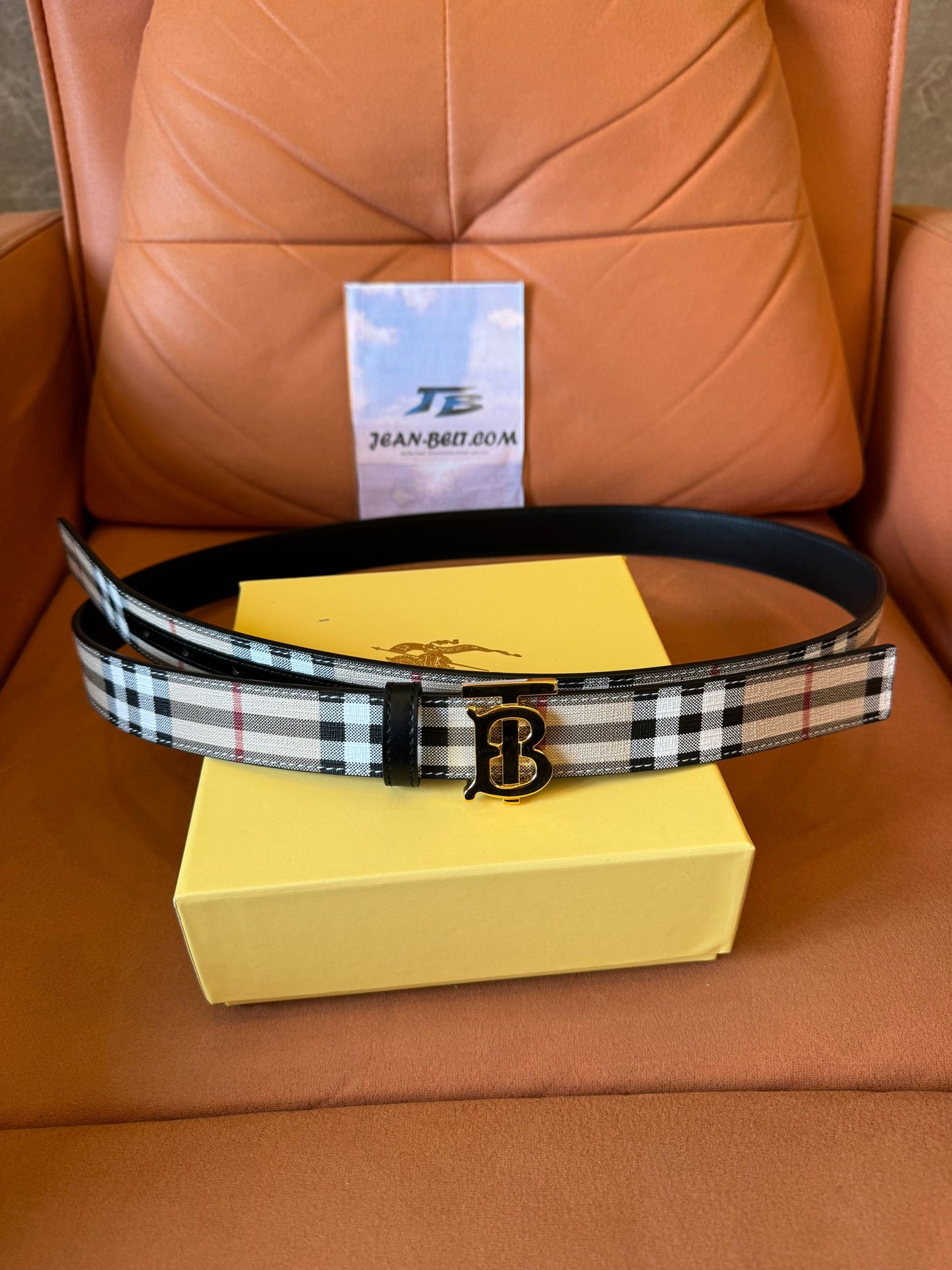Burberry Vintage Check Canvas Belt with Gold TB Logo