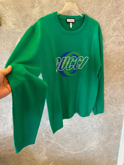 Suéter de malha com logotipo verde da Gucci