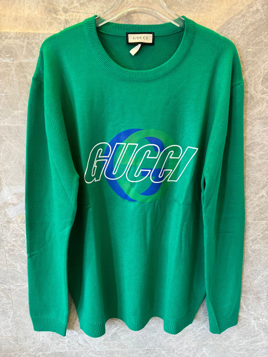 Suéter de malha com logotipo verde da Gucci