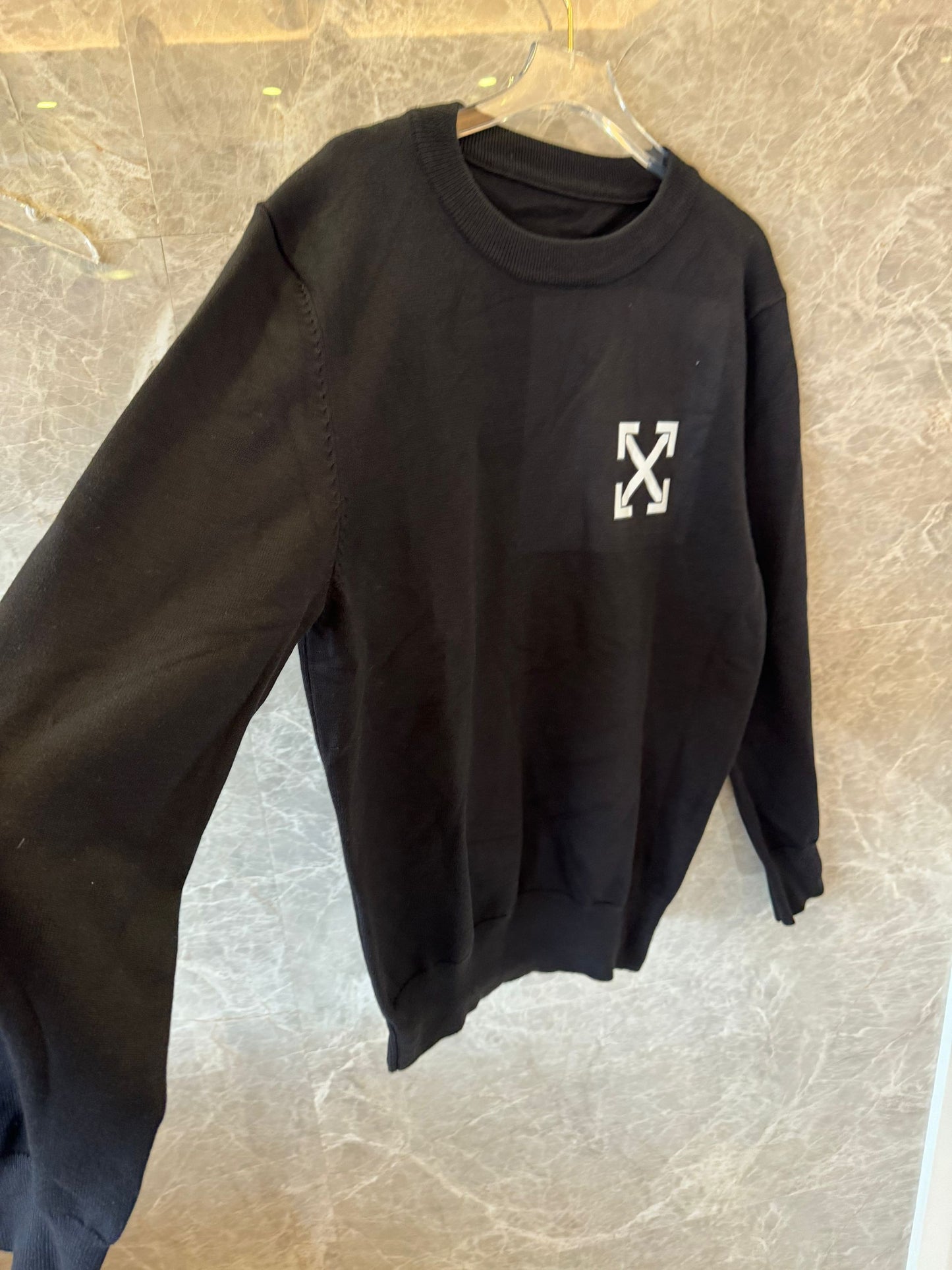 Off-White black crewneck sweater with arrows logo