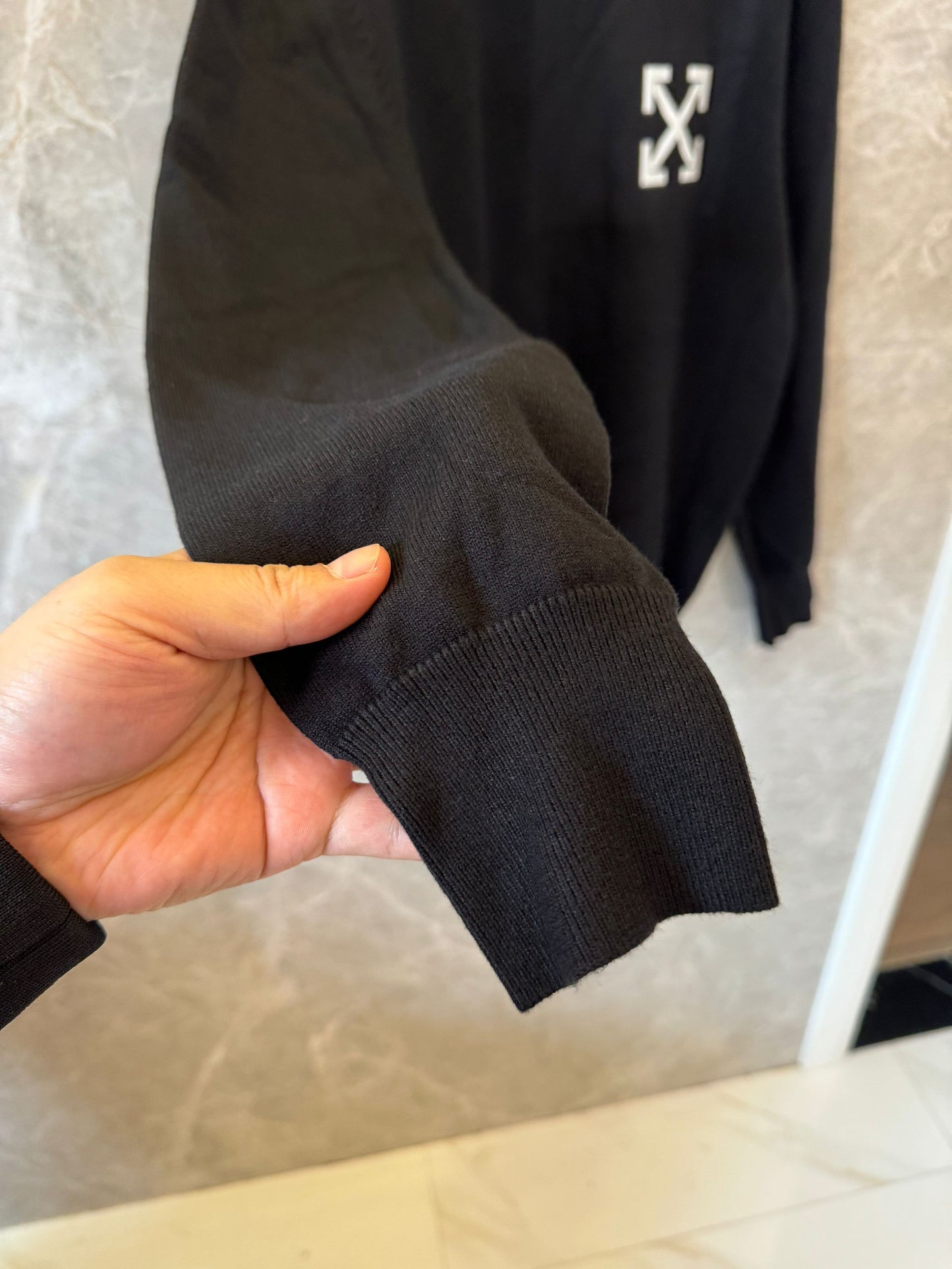 Off-White black crewneck sweater with arrows logo