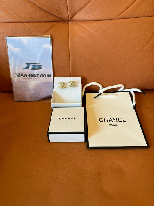 Chanel Vintage Gold-Tone Cursive Logo Earrings