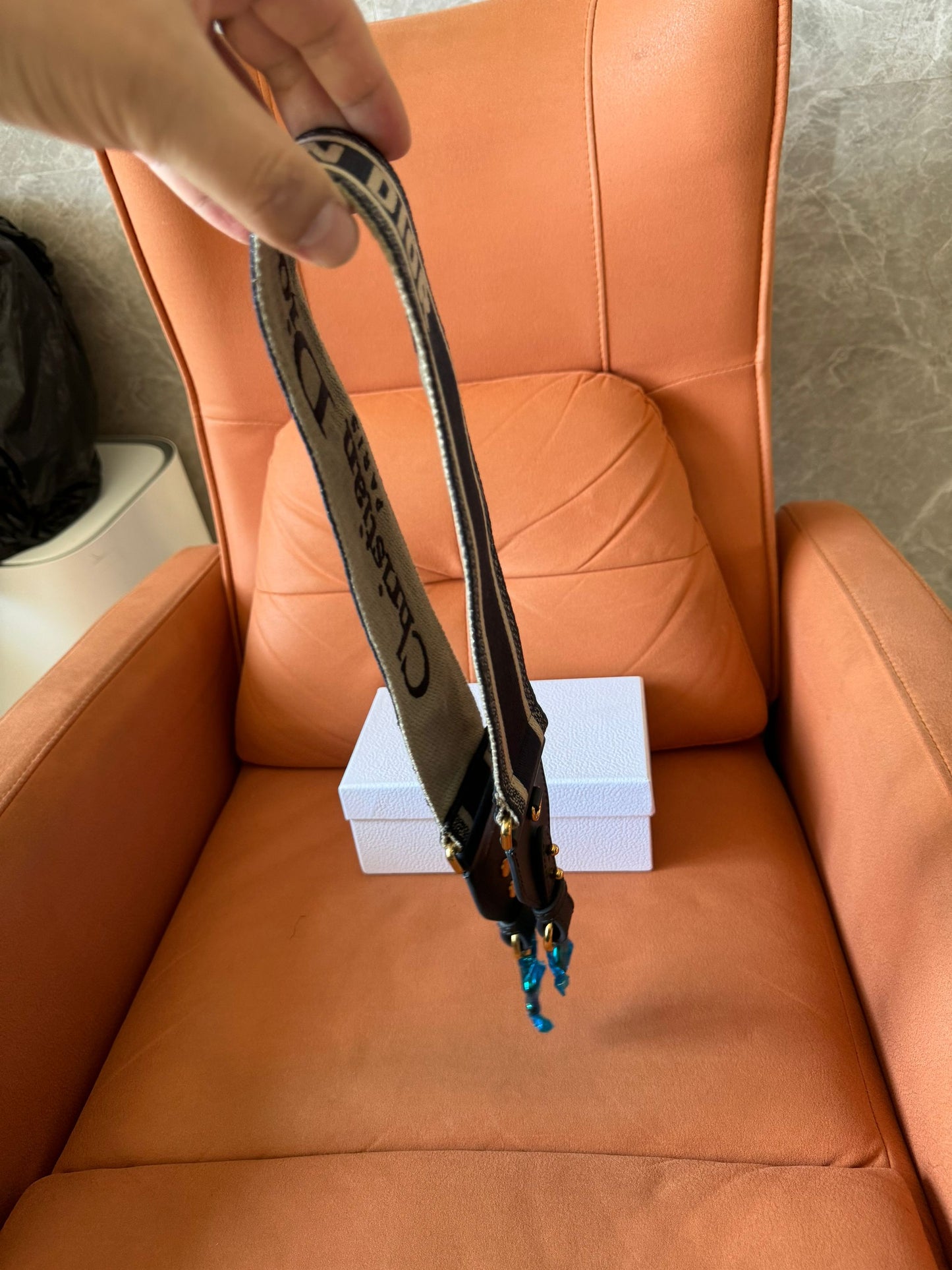 Cinturón de lona bordada de Christian Dior con detalles dorados